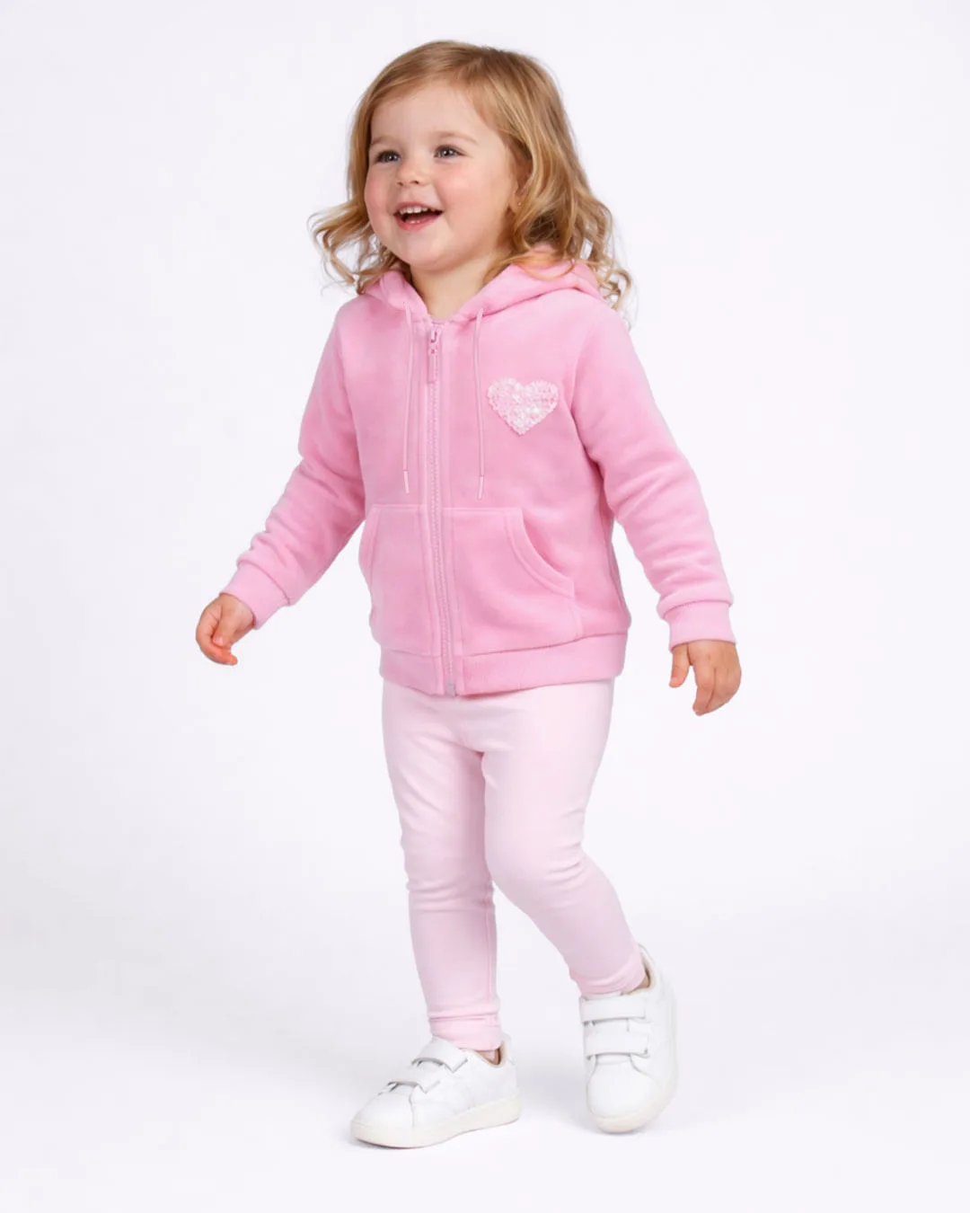 Jaqueta Bebê Paetê Coração com Capuz Rosa Claro