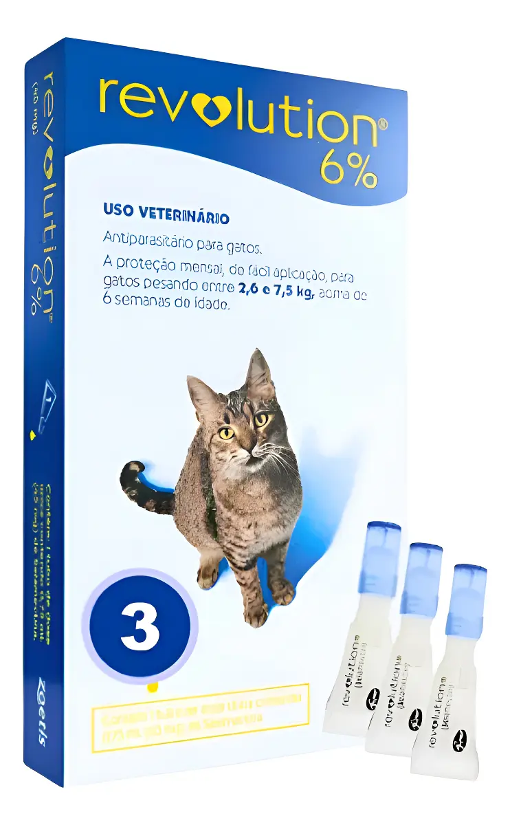 Revolution Zoetis 6% 0.75ml Gatos 2,6kg A 7,5kg 3 Pipetas Azul-claro