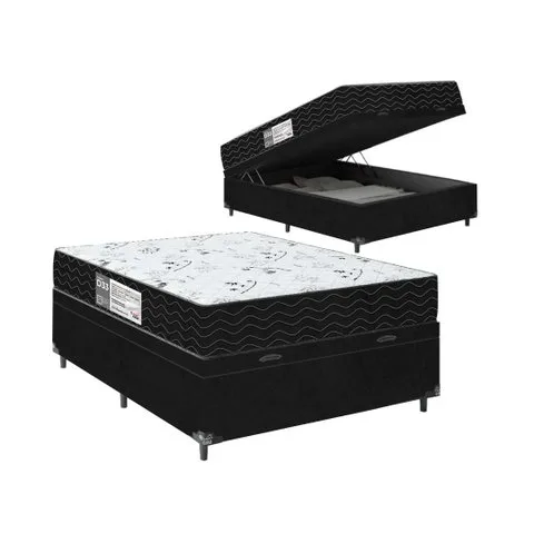 Cama Box Baú Viúva + Colchão D33 One Face - 61x128x188cm - E-shop Casa - Suede