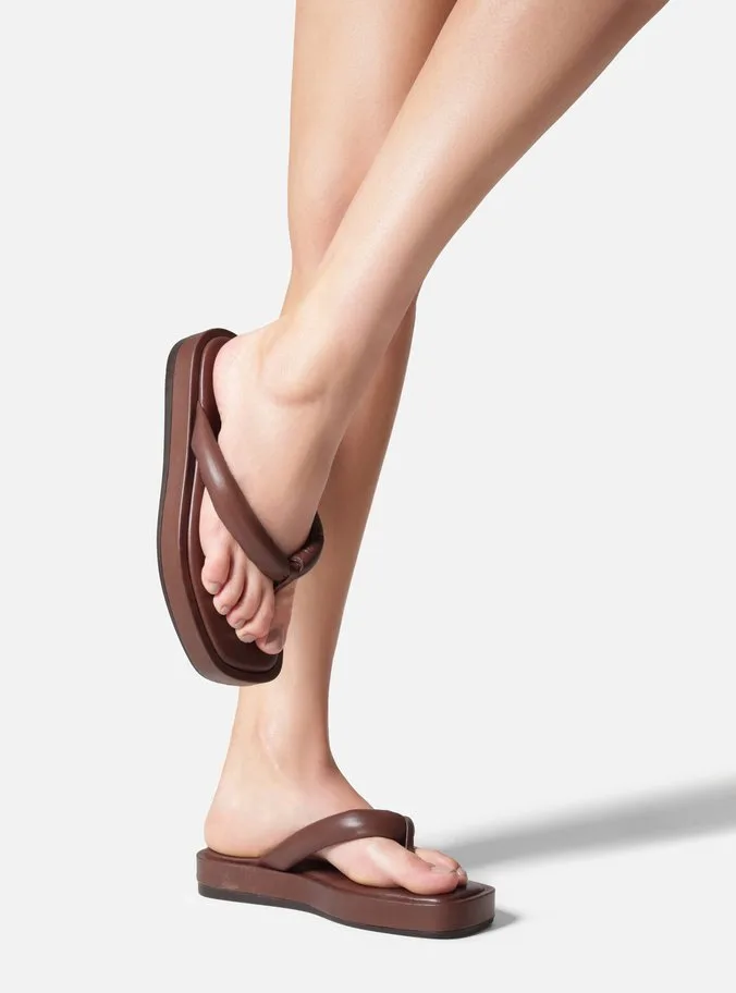 Sandália Marrom Couro Salto Flatform Tiras
