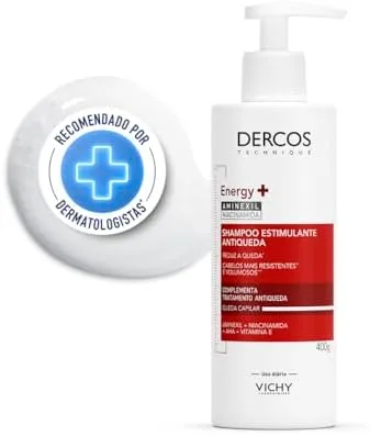 Vichy Dercos Energy+, Shampoo Estimulante, Tratamento Antiqueda para Cabelos Fracos e Quebradiços, Fortalece os Fios com Aminexil, Niacinamida e Vitamina E, 400g