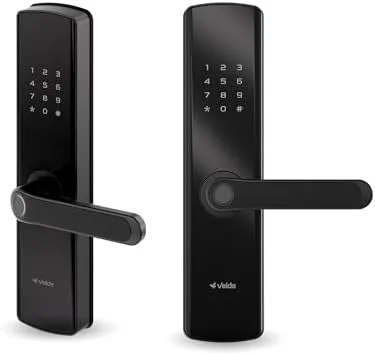 Fechadura Digital de Embutir com Biometria Velds, Wi-Fi, Controle por App, Teclado de Senha, Multiusuário, Cartão RFID e Chave Mecânica, Bluetooth, Black Piano
