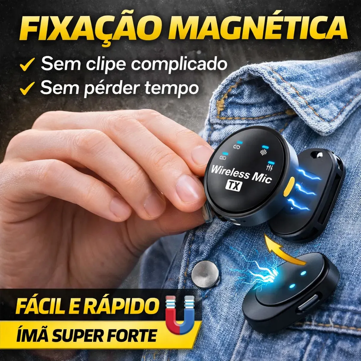 Microfone Lapela Sem Fio Duplo Para Celular Android iPhone USB-C Áudio Profissional Redução De Ruído