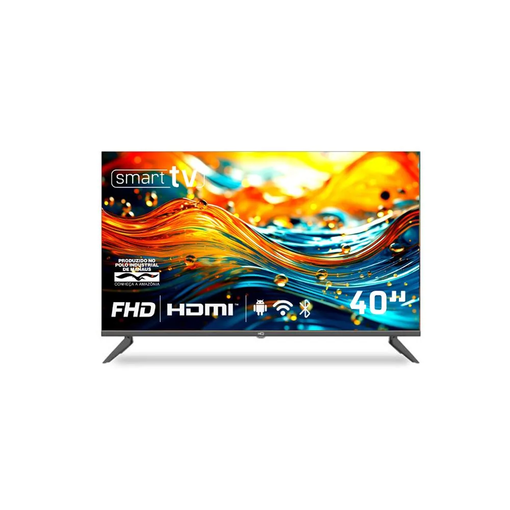 Smart TV HQ 40" Full HD tela sem bordas Android 12 design Slim HQS40NKH