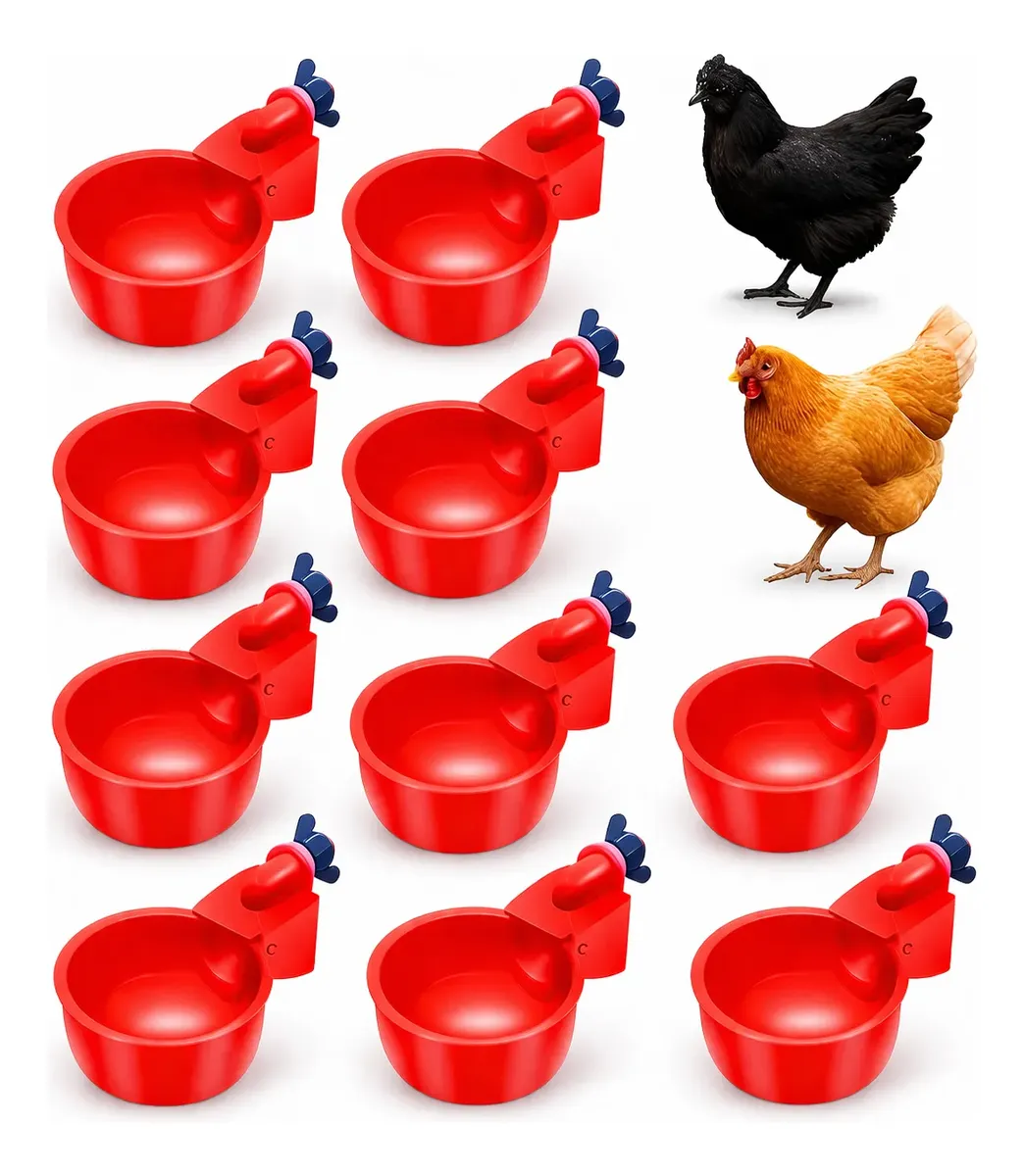 Kit 10 Bebedouros Automáticos Para Aves Galinhas Perus Patos Vermelho