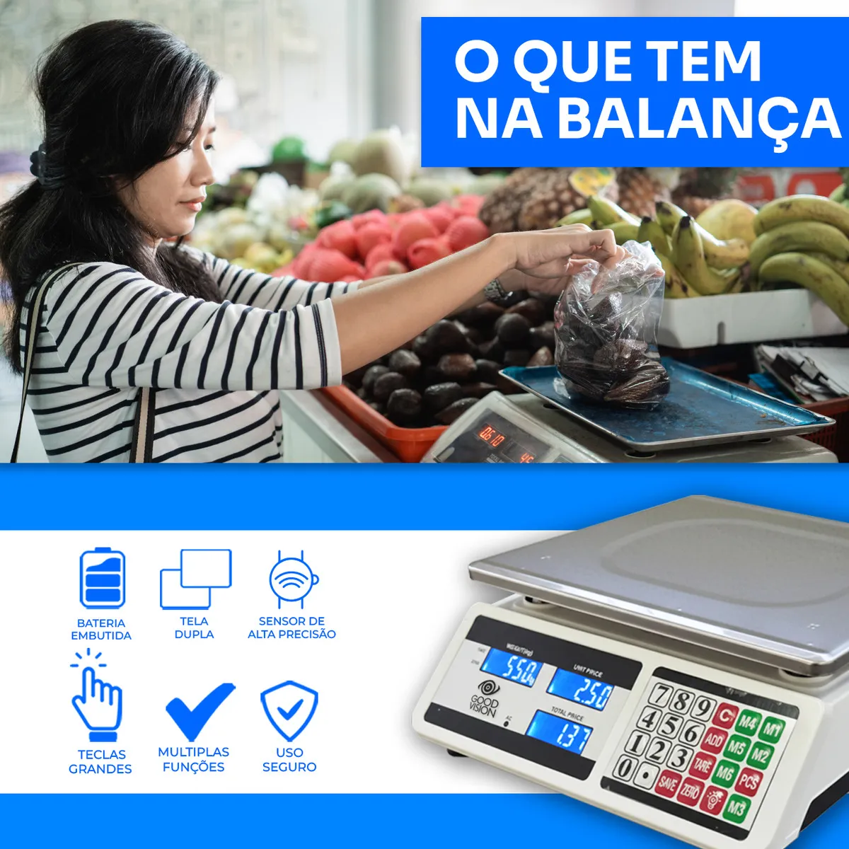 Balança Comercial Digital Eletrônica Com Plataforma De Aço Mercados Varejão Comercio Loja Feira Comerciante Com Ate 40kg De Precisão Cor Preto E Branco