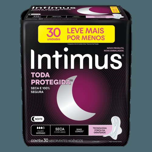 Absorvente Externo Noturno 30 Unidades Seca com Abas Intimus