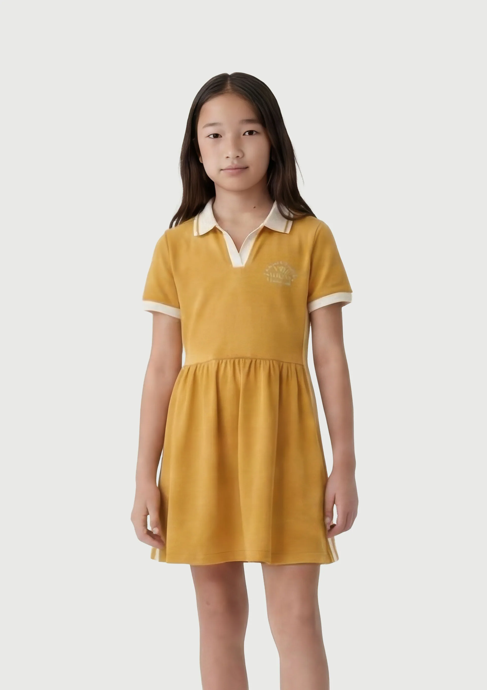 Vestido Polo Infantil Curto Em Malha Drop Brasil - Amarelo