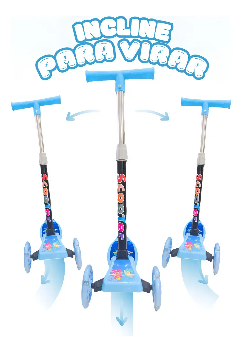 ATENTU Patinete Infantil 3 Rodas Com Led Dobrável Menino e Menina Cor Azul