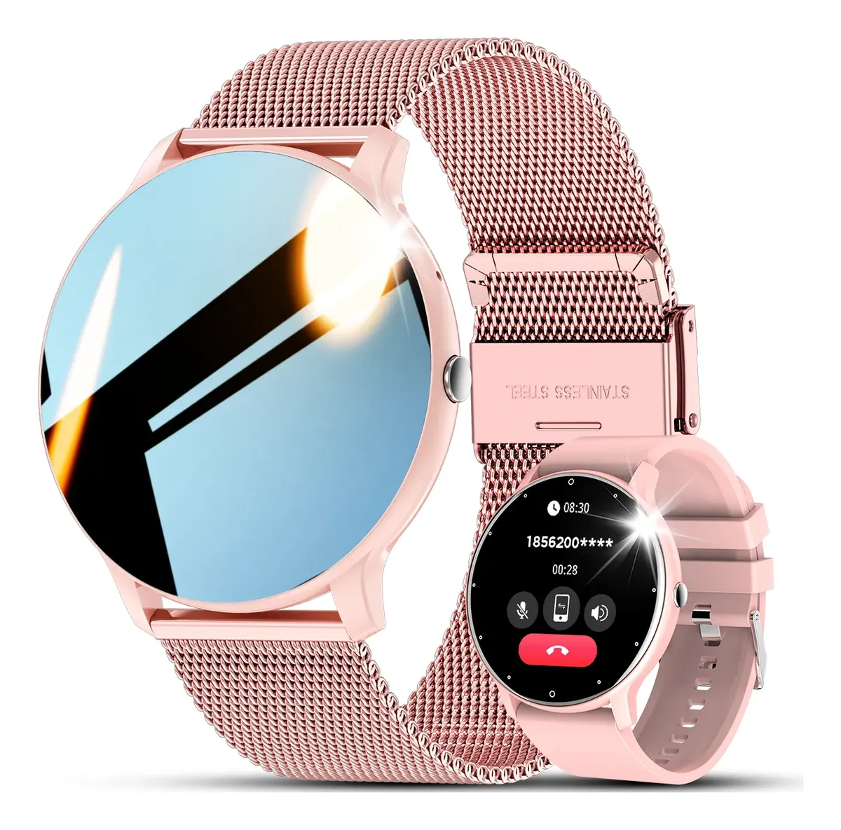 Relógio Inteligente Mulher Smartwatch Esportivo Redondo Rosa