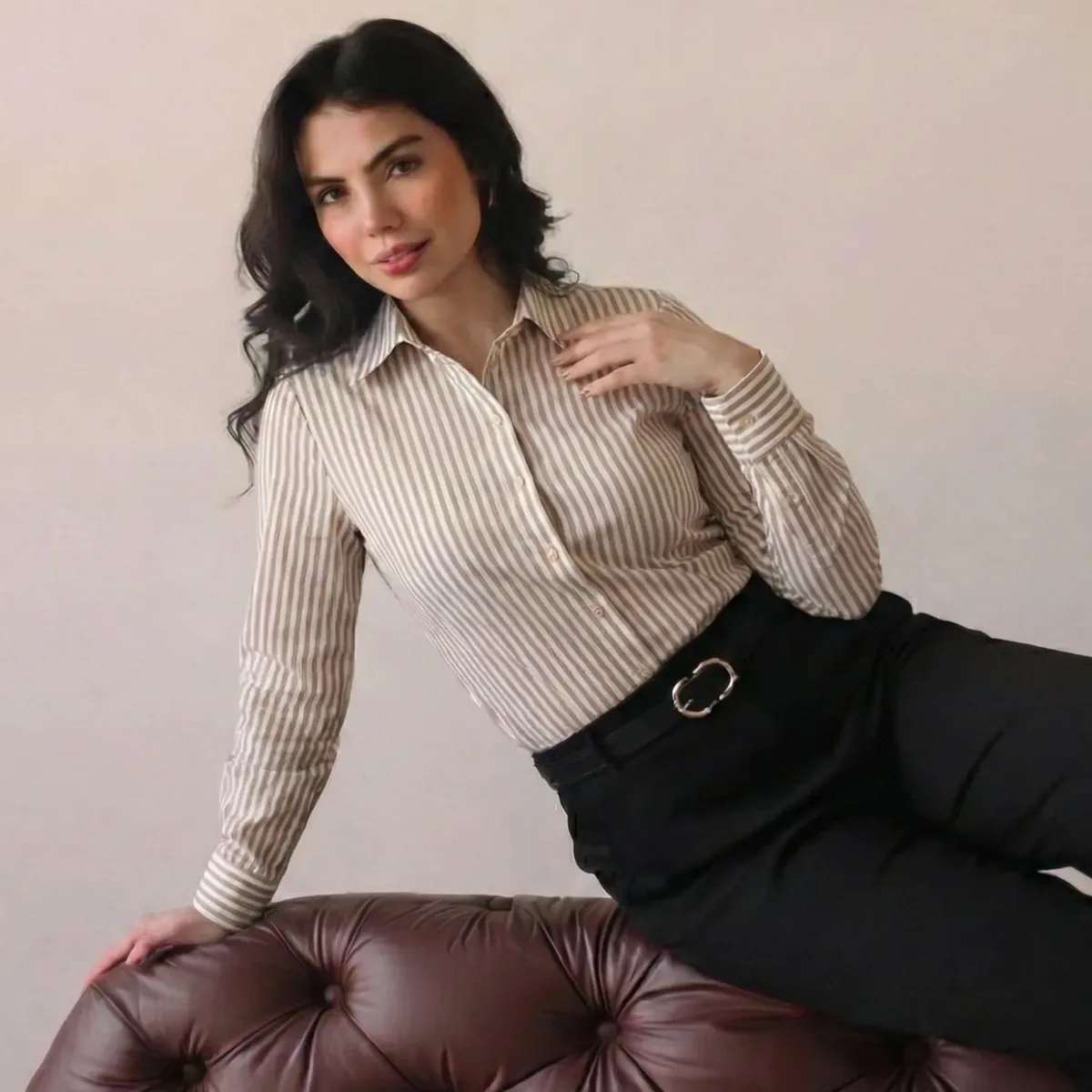 Camisao Estilo Camisa Social Listrada Risca De Giz Elegante