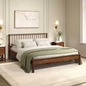 Cama Casal Queen De Madeira Maciça Moderna Apoana Castanho