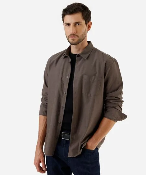 camisa manga longa comfort oxford marrom