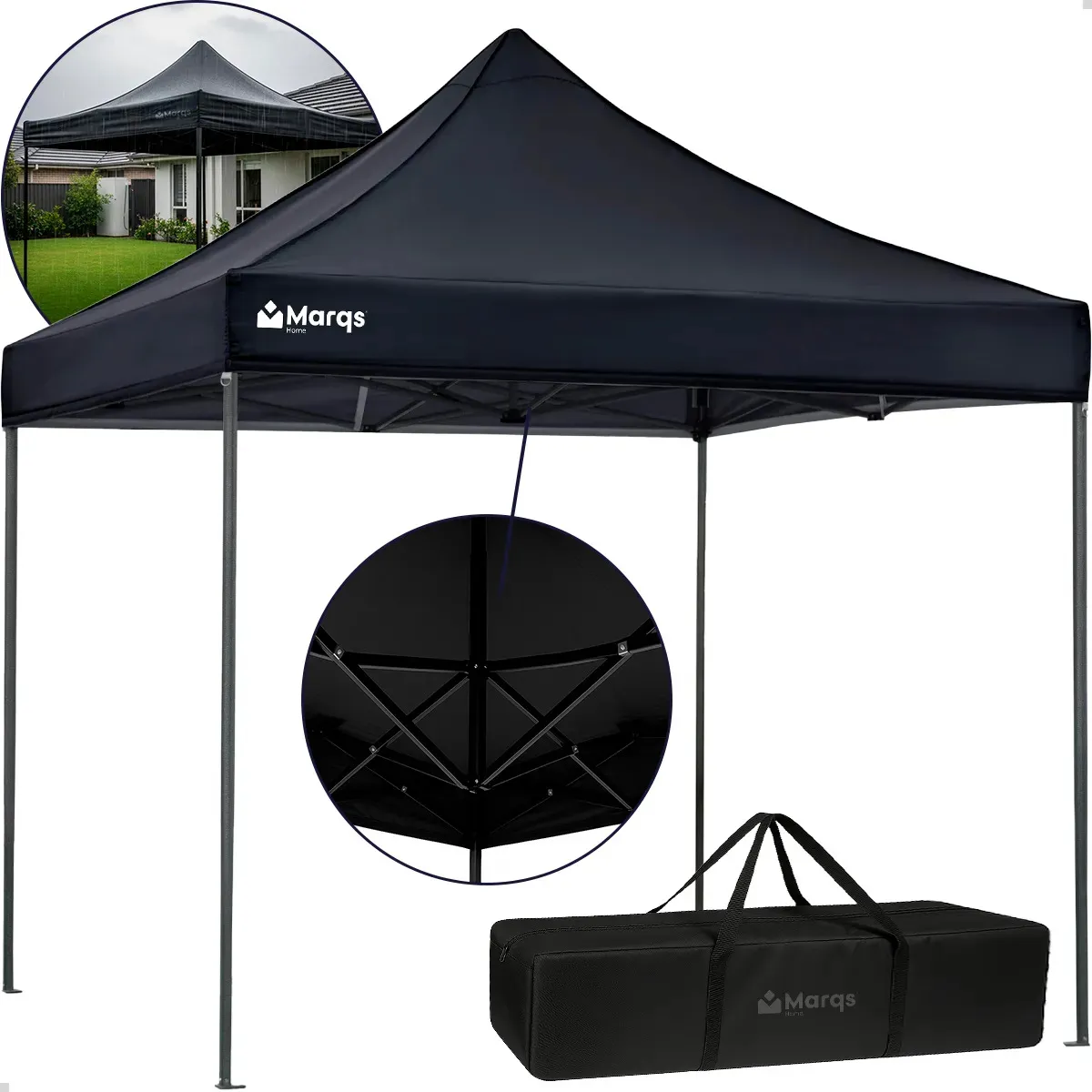 Tenda Gazebo Marqs Dobrável Articulável 3x3 Metros Preto Barraca Sanfonada Com Proteção Uv Impermeável Resistente Proteção Ao Ar Livre Camping Praia Feira Evento Carro