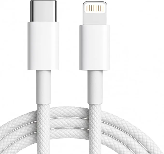 Cabo Carregador Turbo USB-C 1 Metro Trançado De Nylon Branco Compativel Com Iphone 14,13,12,11,X e XR