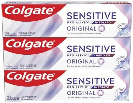 Colgate Creme Dental para sensibilidade Sensitive Pro Alívio Imediato 90 g, 3 Unidades, Alívio da Sensibilidade com Arginina, Sensação Imediata