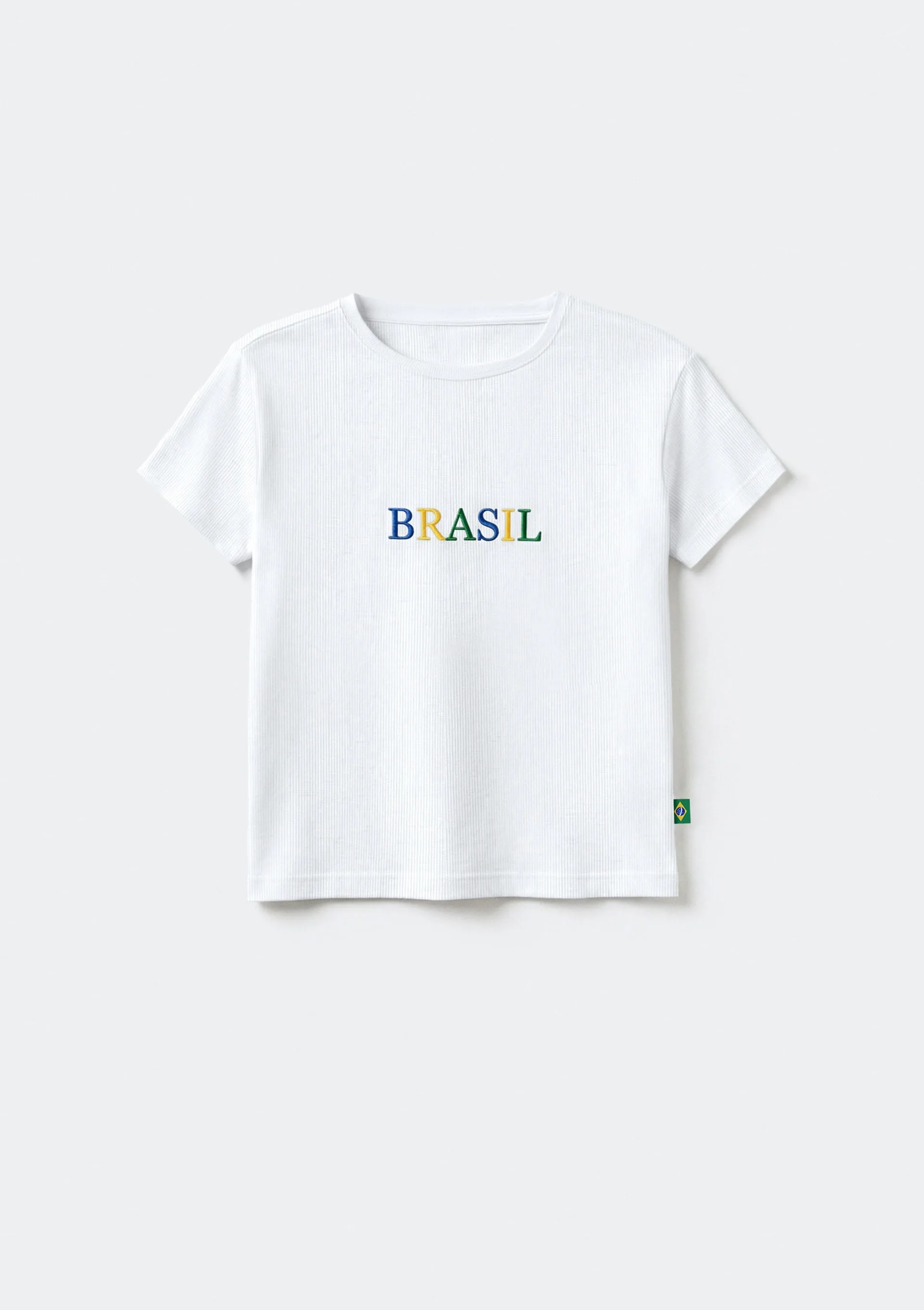 Camiseta Feminina Cropped Com Bordado Drop Brasil - Off white