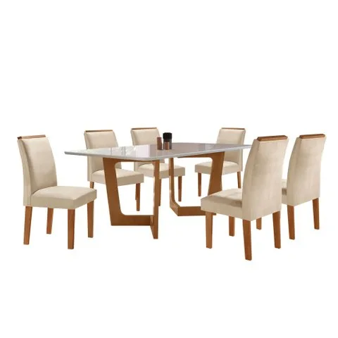 Conjunto Sala de Jantar Nápoles Tampo Vidro/mdf com 6 Cadeiras Luísa Smart Plus