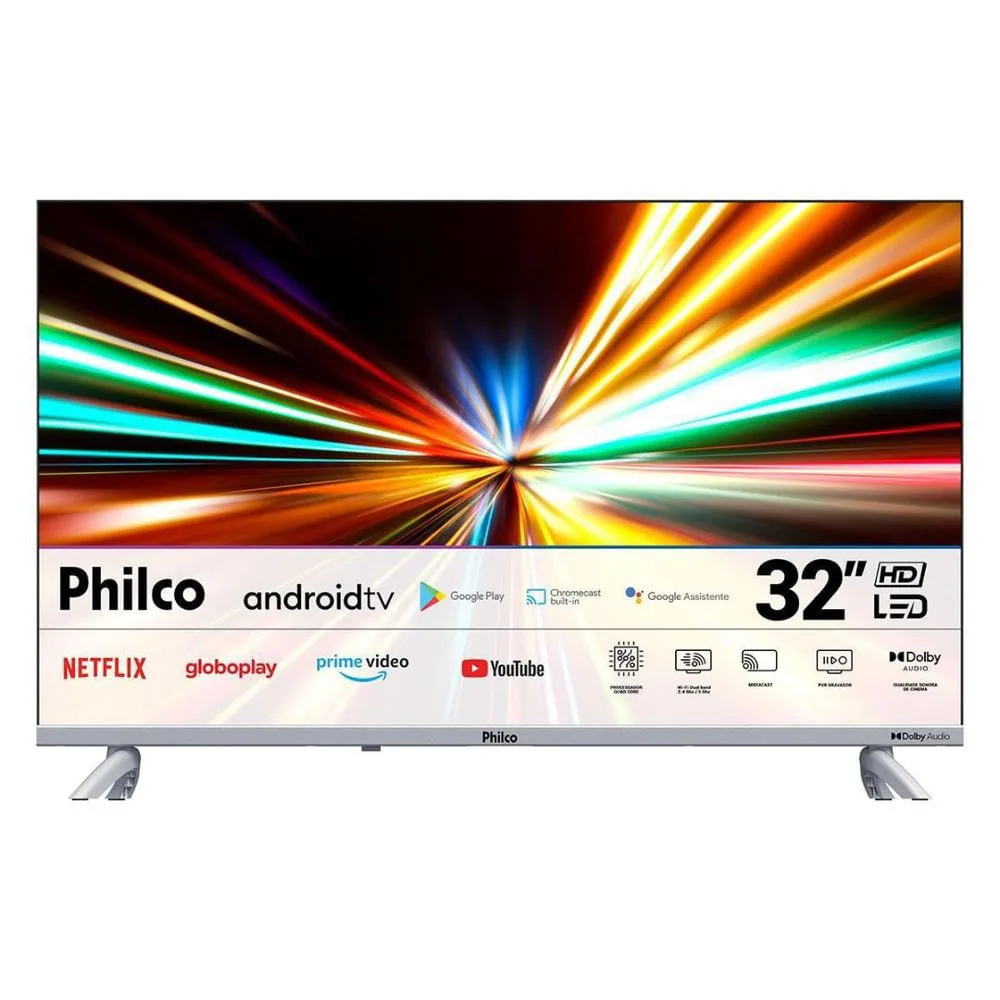 Smart TV 32" Philco PTV32G23AGSSBLH LED Android TV Wi-Fi HDR10 Dolby Audio Chromecast Borda Infinita Smart TV 32” Philco PTV32G23AGSSBLH Android TV LED Wi-Fi 2 HDMI 2 USB