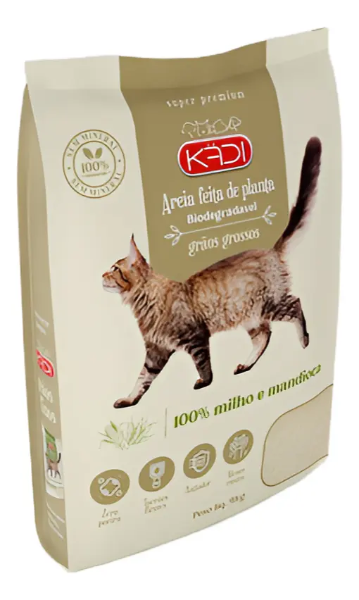 Areia Sanitária Gatos Milho Mandioca Kadi Graos Mistos 4kg