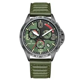 Relógio Masculino Philip LondonVintage Aviator Leather Green 43mm PL80382612MVDN Verde