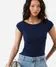 blusa feminina de algodão decote canoa azul