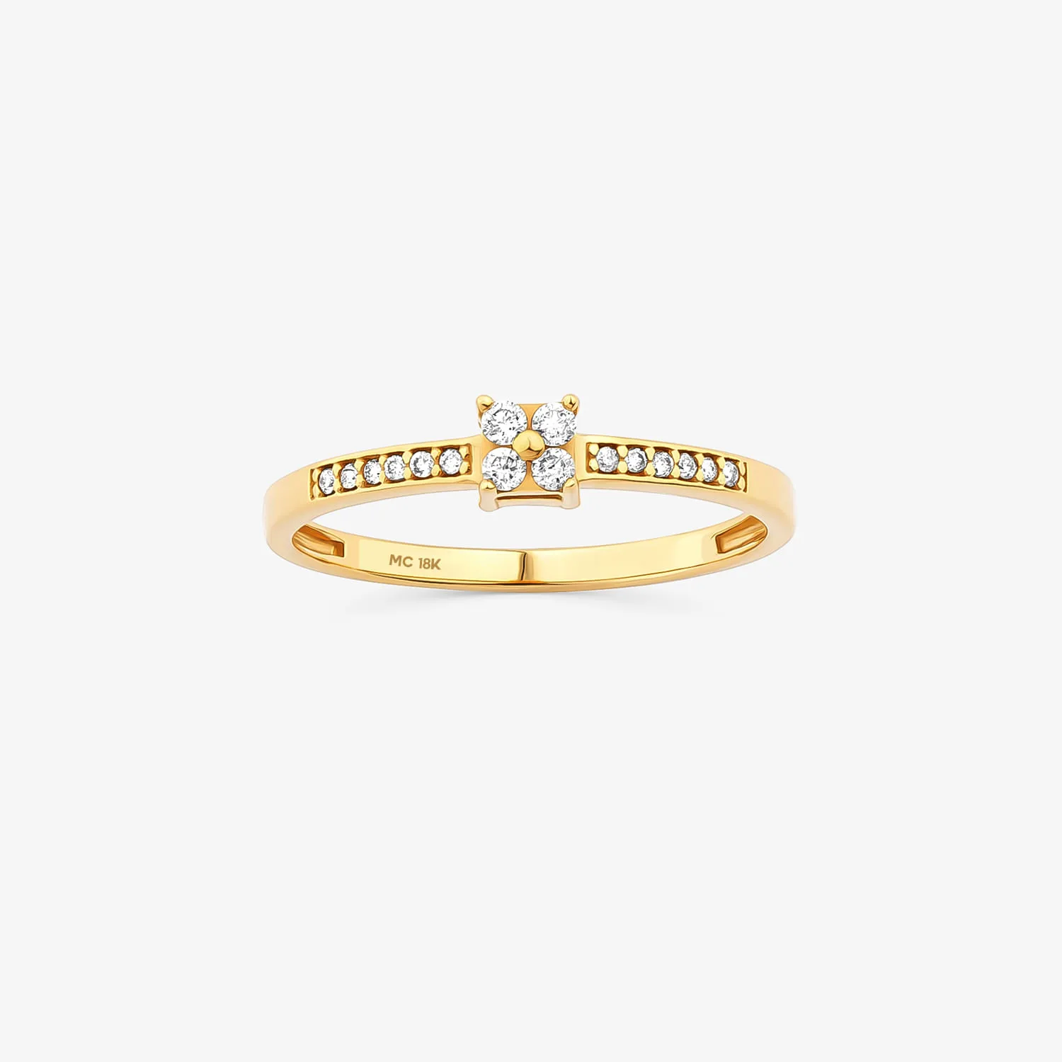 Anel Solitário com 14 Pontos de Diamantes em Ouro Amarelo 18k