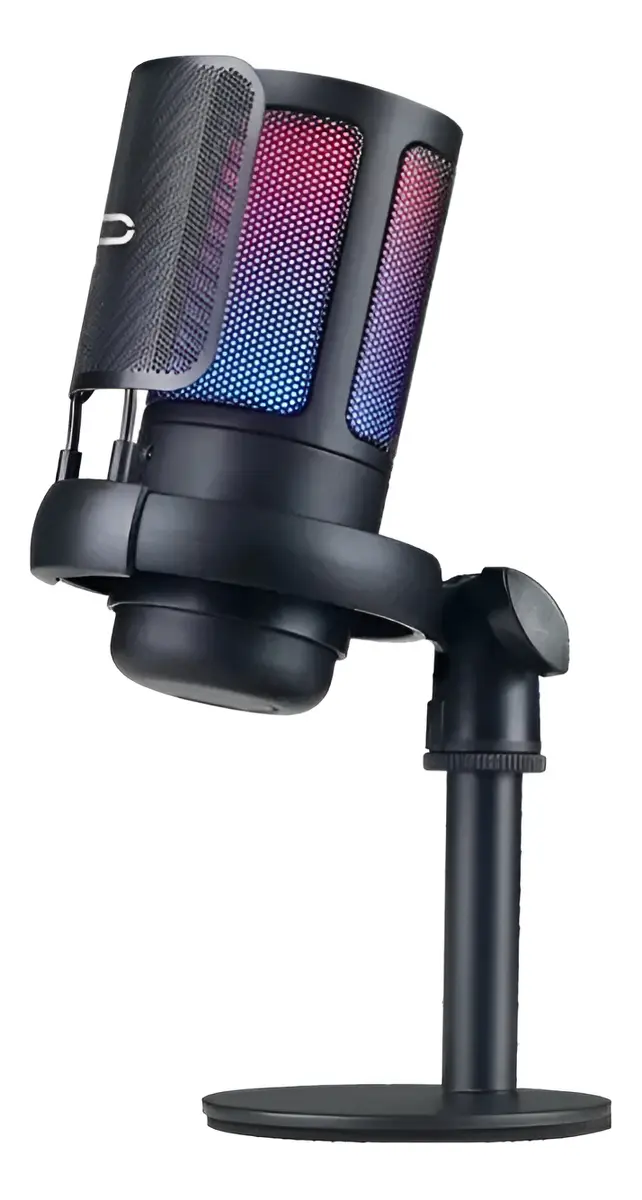 Microfone Condensador Rgb Alta Sensibilidade Usb Gamer Strea Preto