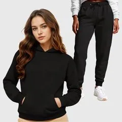 Conjunto Moletom Blusa Canguru + Calça Feminina Lisa