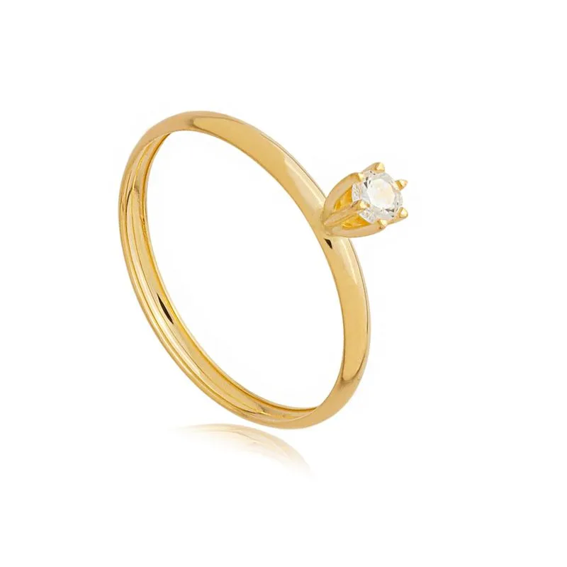 Anel Solitário de Ouro 18K com Zircônia - AN19150