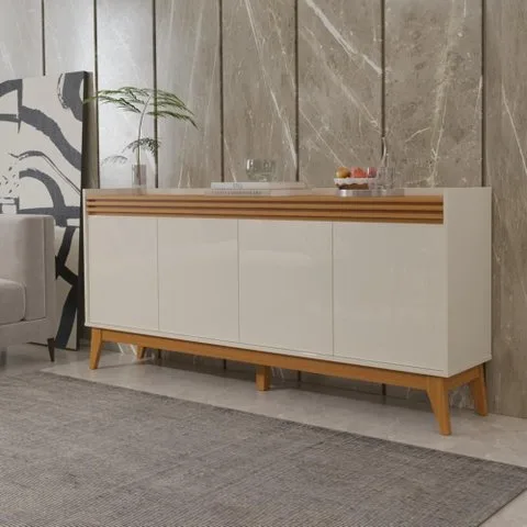 Buffet Aparador Ripado 4 Portas com Pés de Mdf Astúrias 180cm