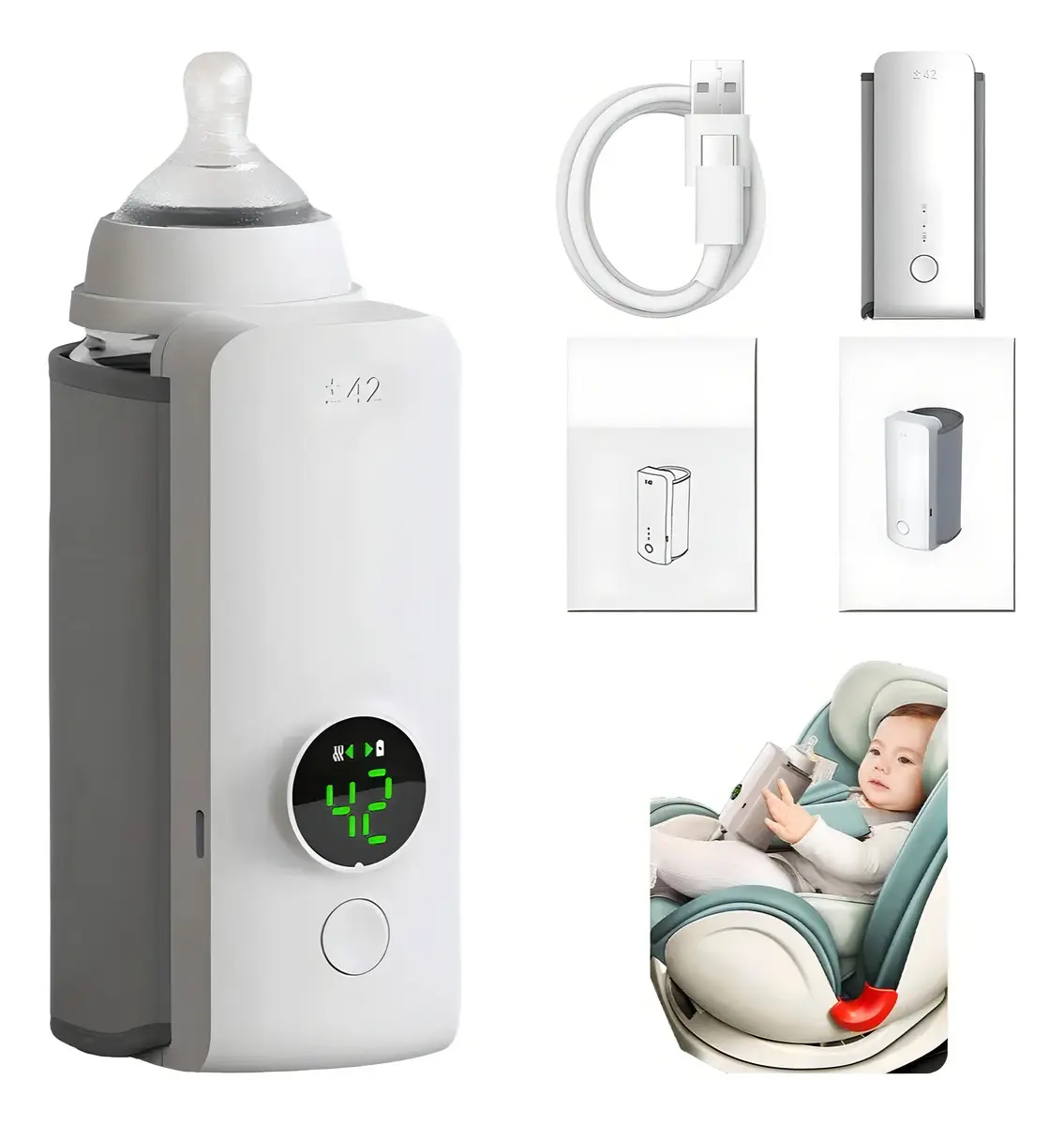 Aquecedor De Mamadeira Epsilon Sem Fio Recarregável Com Visor Lcd Branco 127/220v