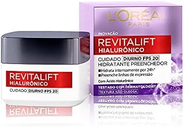 L'Oréal Paris Revitalift Hialurônico Creme Hidratante Facial Antirugas Diurno, Reduz Linhas Finas, Uniformiza a Pele, Melhora a Textura e Firmeza, 49g