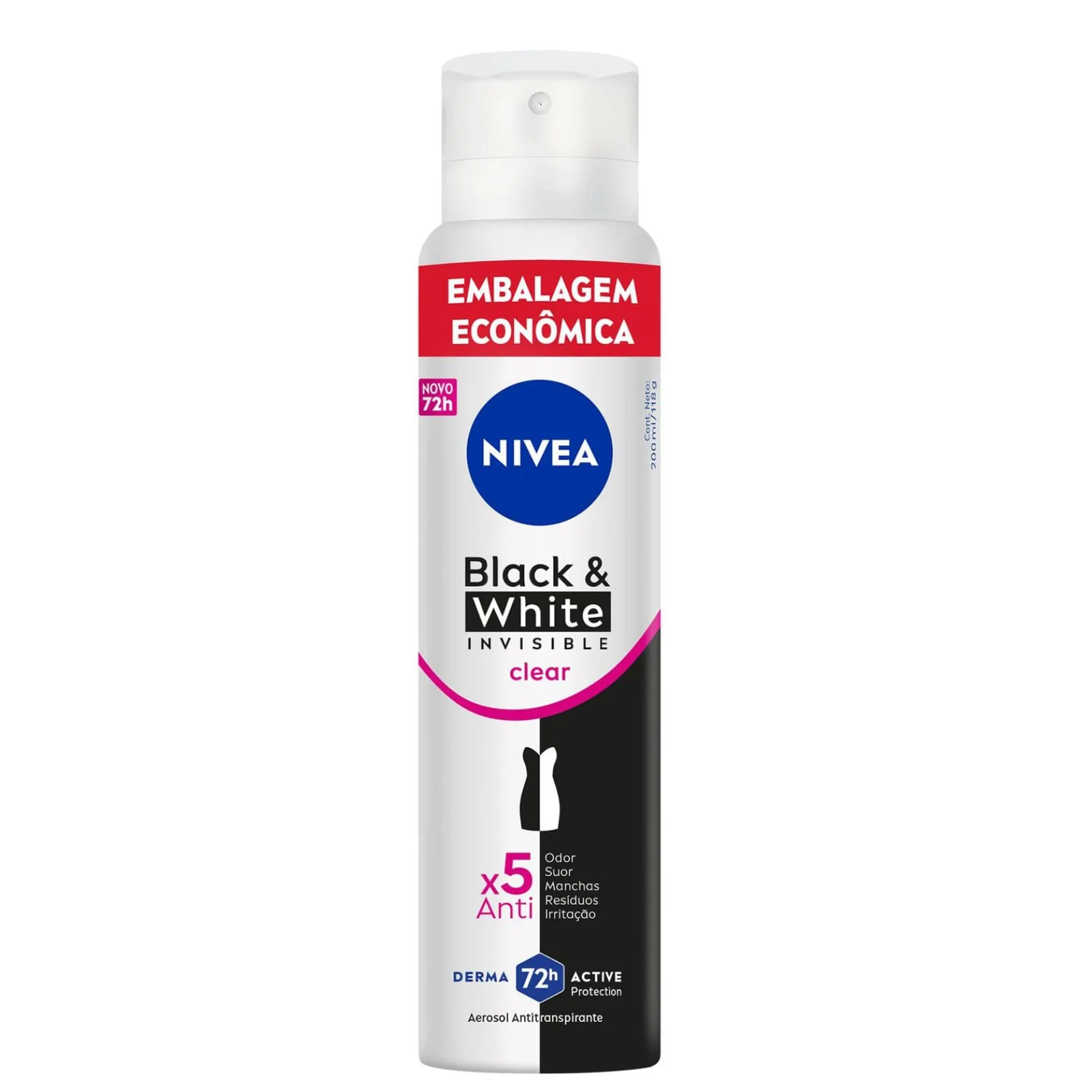 Desodorante Antitranspirante Aerosol Nivea Invisible Black&White Clear 200ml