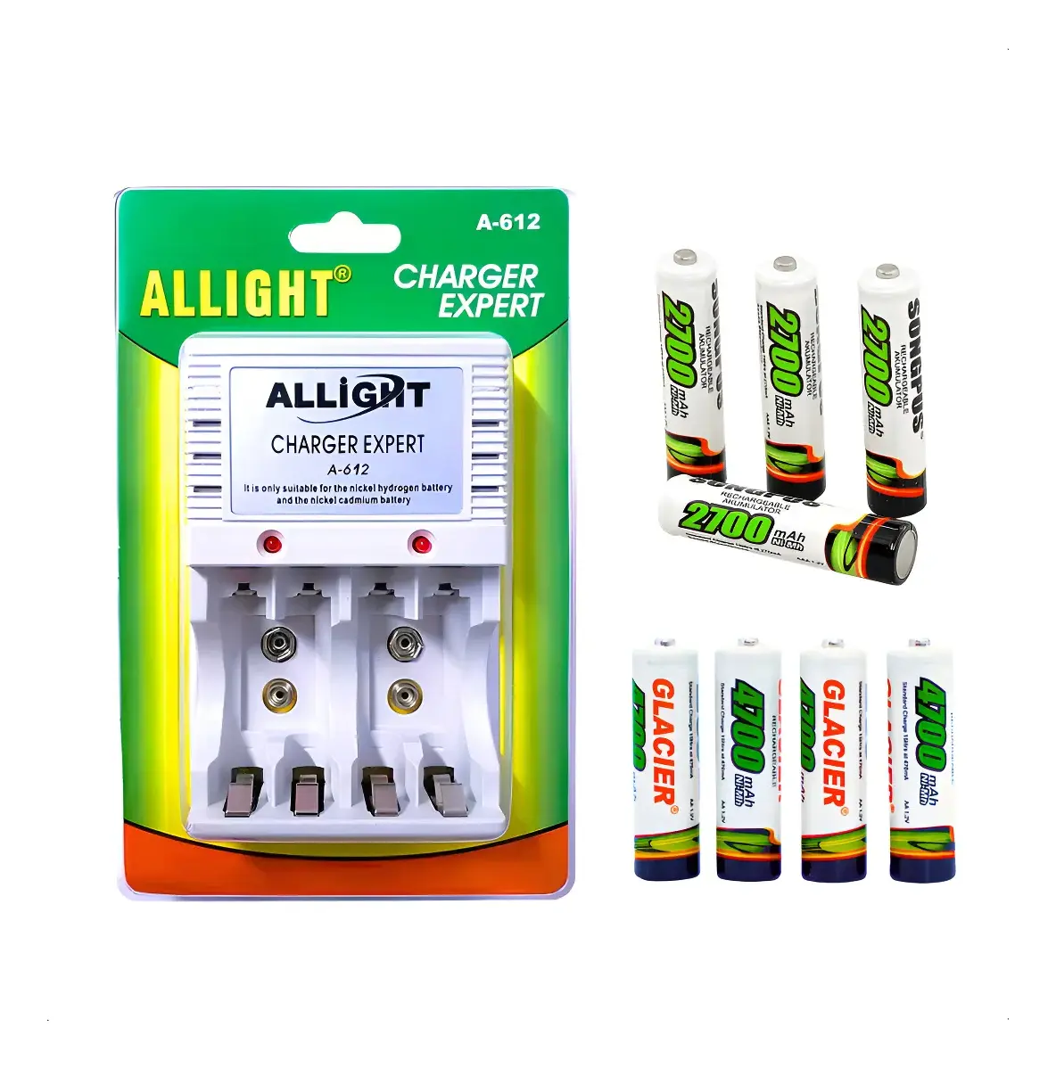 Allight Sellerex Kit 8 Pilhas Recarregáveis Aa/aaa + Carregador Rápido A-612 Bivolt 127/220v