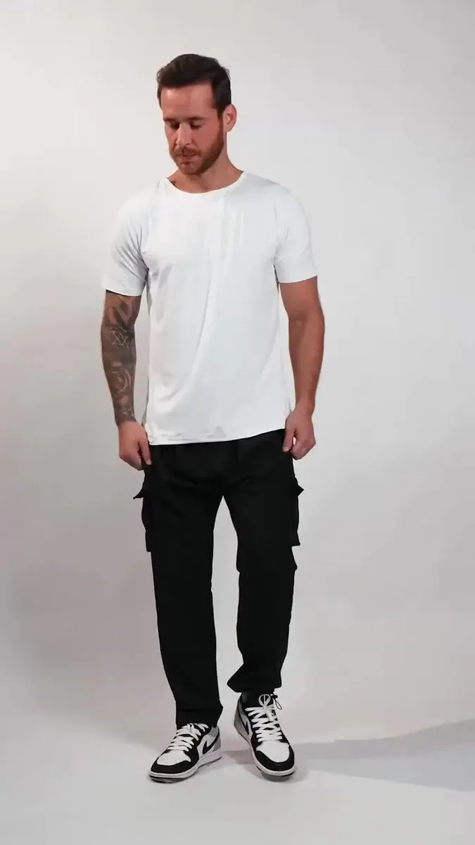 Calça Jogger Cargo Masculina Milimétrica Preta 4 Bolsos