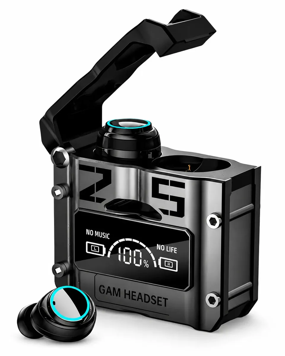 Fone De Ouvido Gamer In-ear Hivi M25 Tws Com Bluetooth, Cancelamento De Ruído E Microfone Preto/cromado