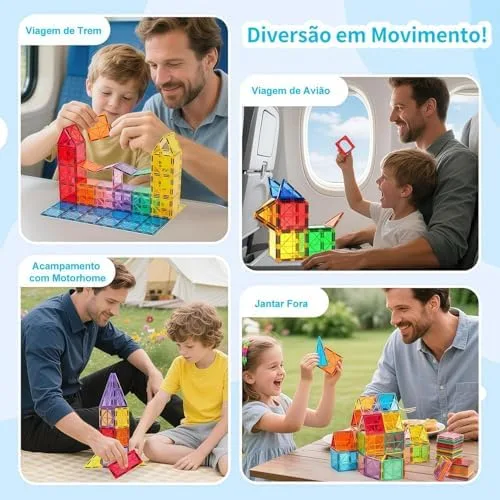 Conjunto de Brinquedos Magnéticos de 60 Peças, Blocos de Construção 3D para Meninos e Meninas, Blocos Magnéticos Infantis, Jogo Educativo de Peças Magnéticas, Brinquedos Educativos a partir de 3 Anos