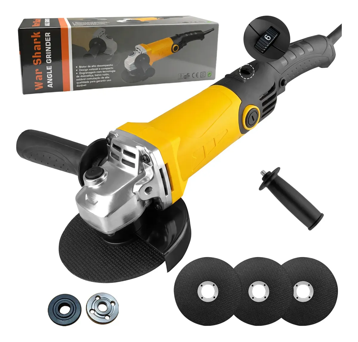 Esmerilhadeira Lixadeira Angular 950w 6 Velocidades 115mm Amarelo 60hz 220v