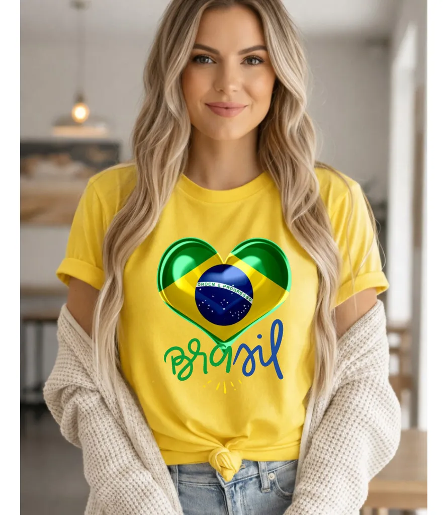 Camisa Feminina Seleção Brasileira Camiseta T-shirt Amarelo G