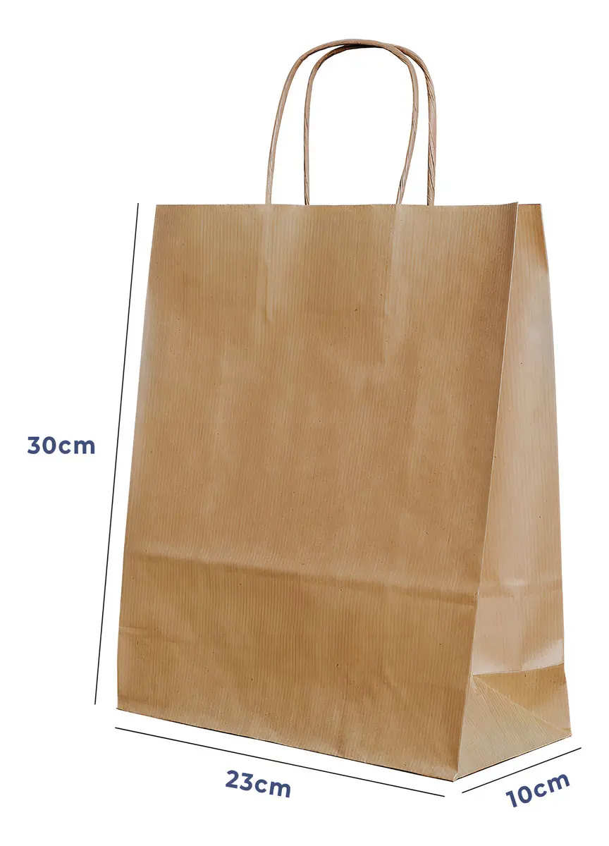 Sacola Papel Kraft M 23x30x10cm 100und Acesso® Monolúcido Embalagem Presente Bolsa Ecológica Alça Torcida Marrom Liso