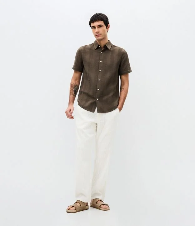 Calça Reta em Algodão com Textura Vertical