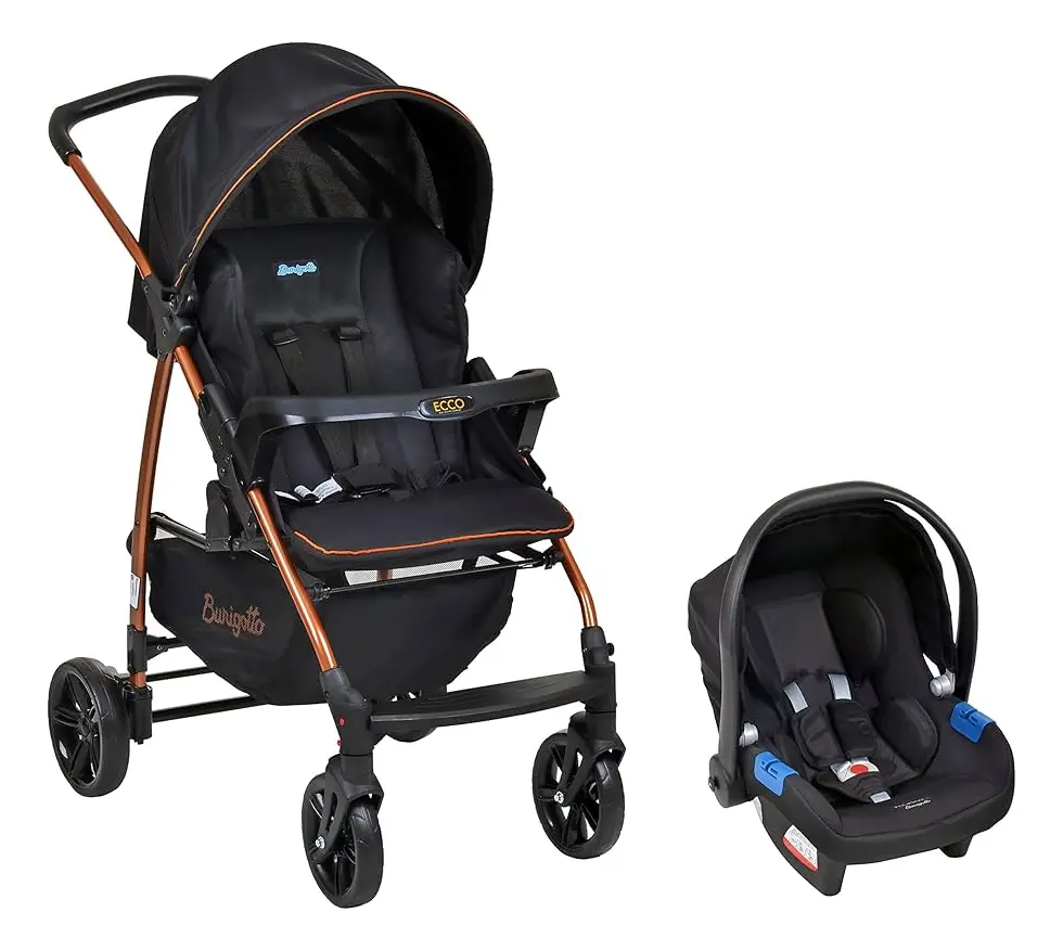 Carrinho De Bebê Com Bebê Conforto Ecco Até 15 Kg Burigotto Preto Cobre