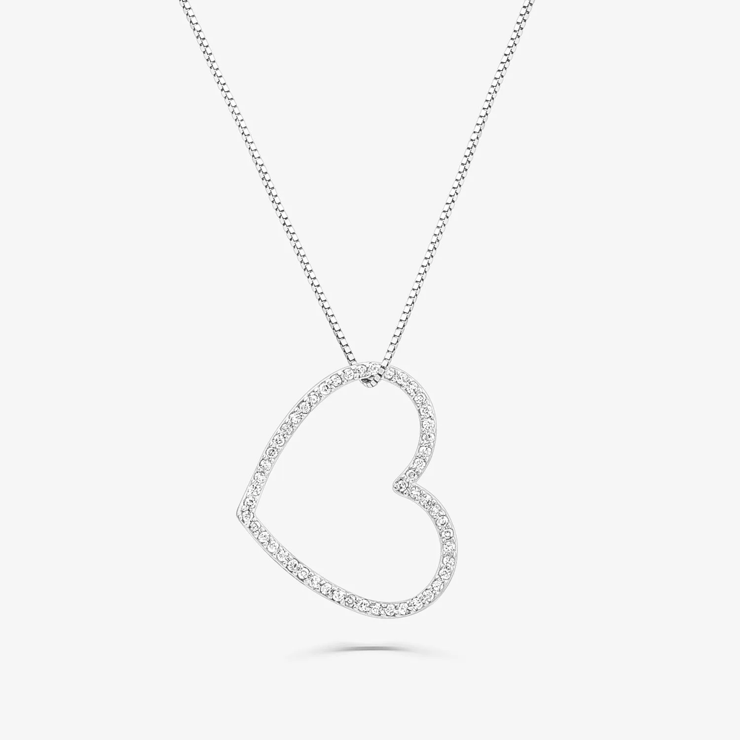 Pingente Coração Vazado Amor, Amor em Ouro Branco 18K com Diamantes