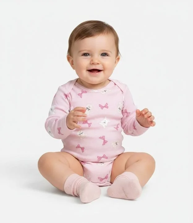 Body Infantil em Ribana com Laços e Bichinhos – Tam RN a 18 Meses