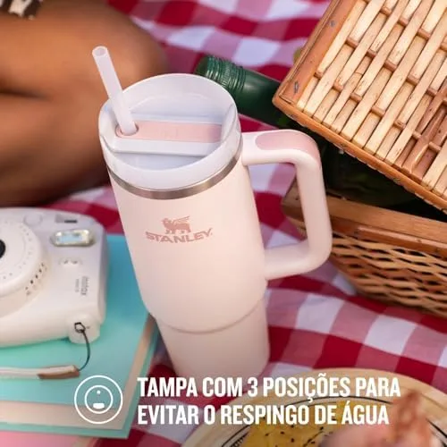 Stanley - Quencher H2.0 FlowState 1,18L - Copo de aço inoxidável com isolamento a vácuo, tampa e canudo, para água, chá gelado, café, smoothies e muito mais, Rose Quartz