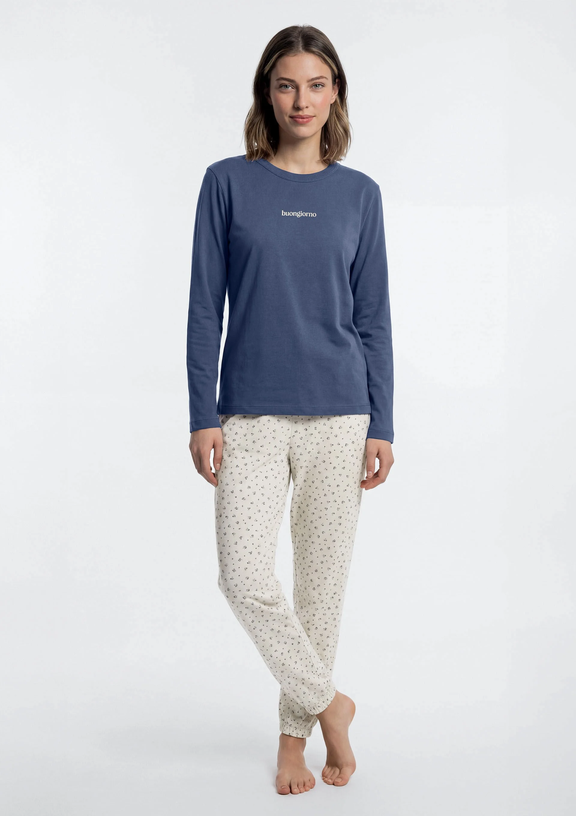 Pijama Longo Feminino Estampado - Azul