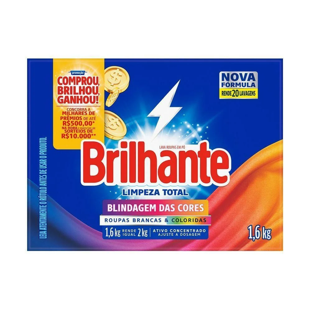 Sabão em Pó Sanitizante Brilhante Limpeza Total com Amaciante 1,6kg