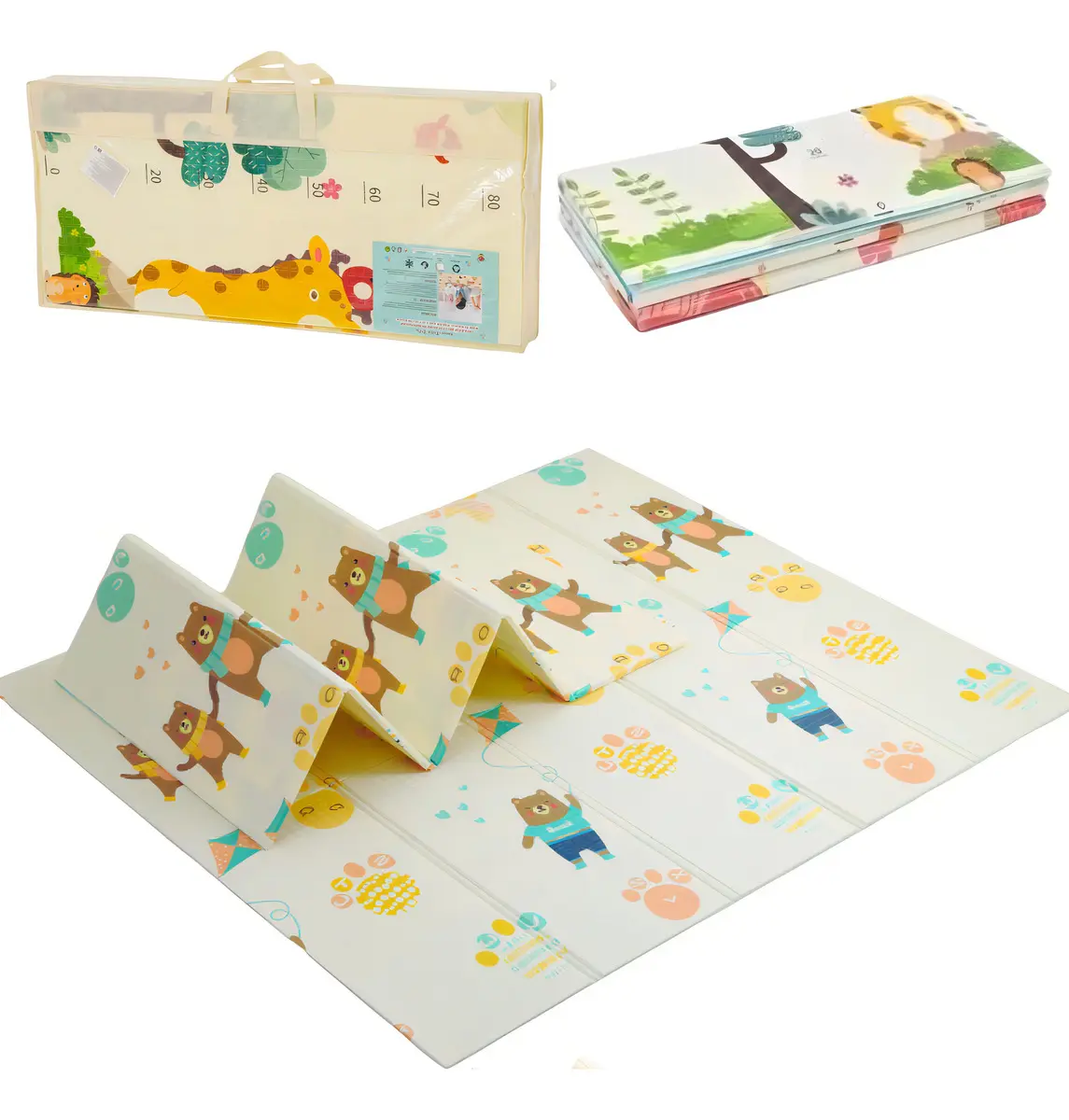 Tapete Tatame Infantil Grande Alibaby Dupla Face Dobrável 180x120cm