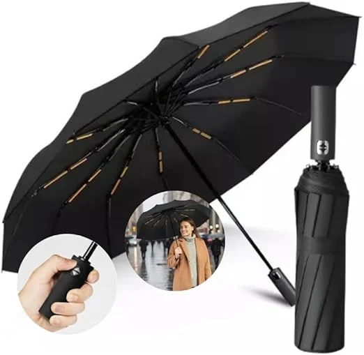 Guarda Chuva Automático Reforçado com Botão – Compacto, Antivento e com Proteção UV Blackout - Guarda Chuva Dobrável e Portátil, Ideal para Bolsa e Mochila - AmelShop